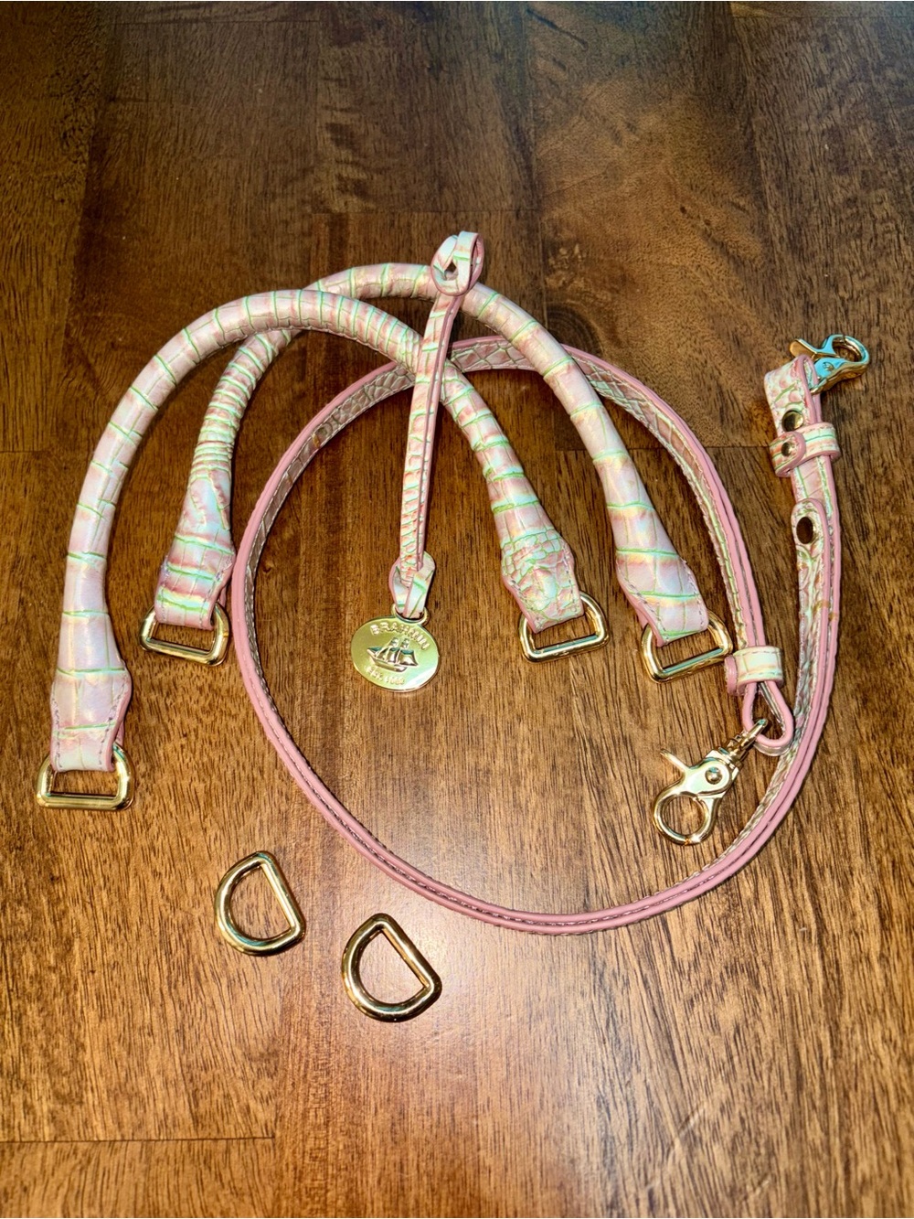 Brahmin Flirty Ombré—Pink/Green Croc-Texture Bag Straps with Gold Hardware